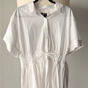 J. Crew White Button-Up Dress Fit and flair preppy, classic, quiet luxury style.